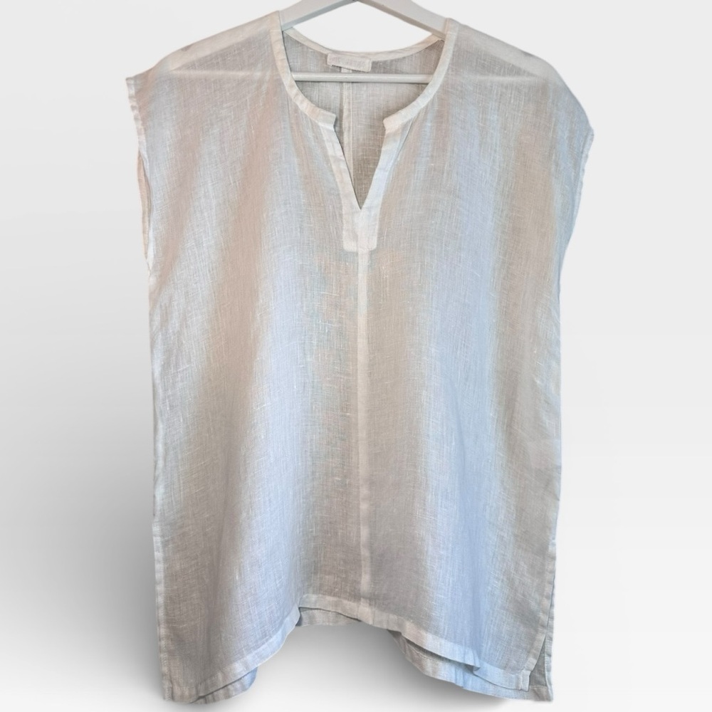 CP SHADES White 100% Linen Top XSMALL Coastal Lightweight Casual Beach